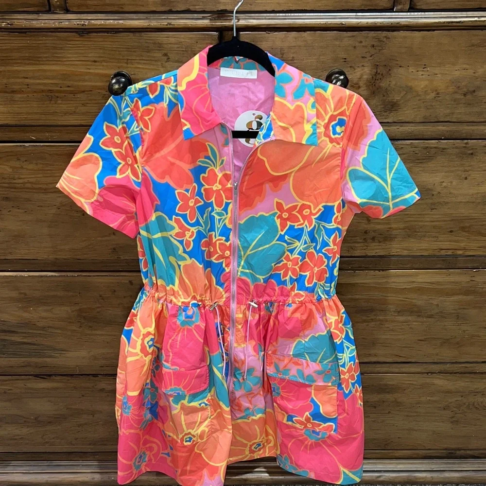 KARLIE Large Floral Weekend Cinch Waist Dress Size M -Super flattering and cute! - Picture 5 of 15